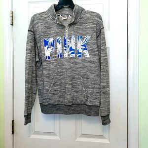 Victoria's Secret Pink Quarter Zip pullover gray black white blue